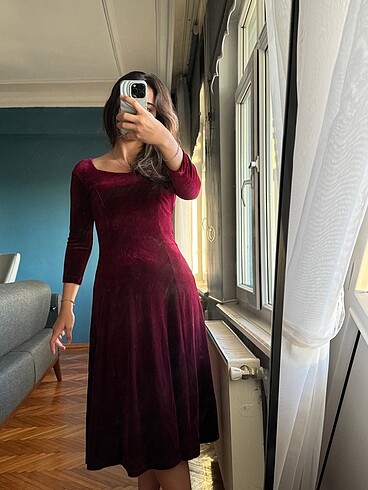 s Beden bordo Renk bordo kadife elbise
