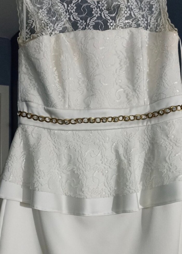 Gri İşlemeli Zincir Detaylı Mini Abiye Elbise - Görsel 3