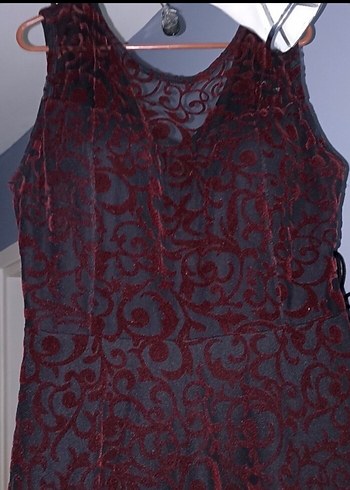 Dantelli bordo tül detay Kadın Elbise - Görsel 2