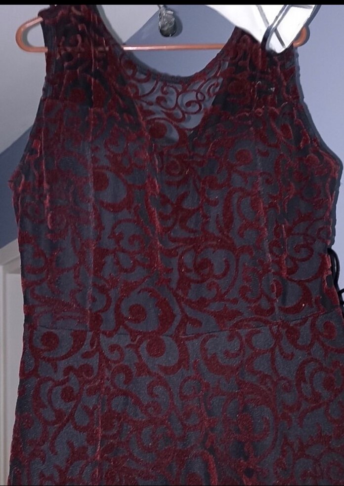 Dantelli bordo tül detay Kadın Elbise - Görsel 2