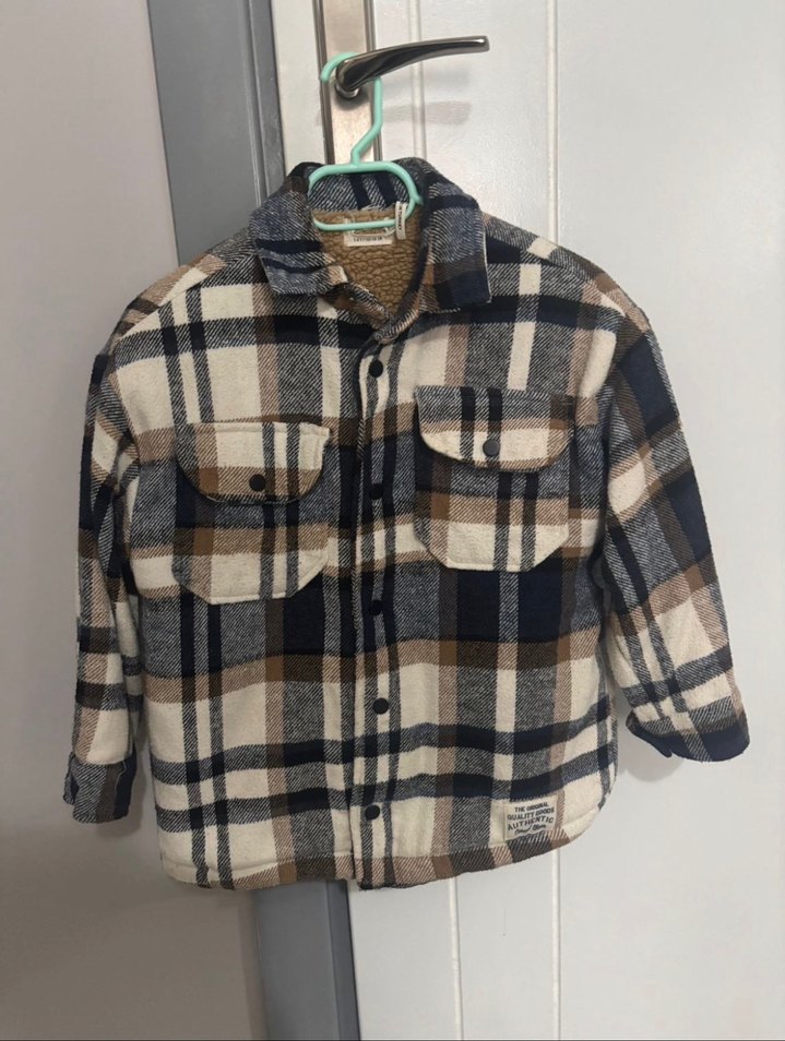 Erkek Çocuk Ekose Desenli Düğmeli Kaban - Görsel 2