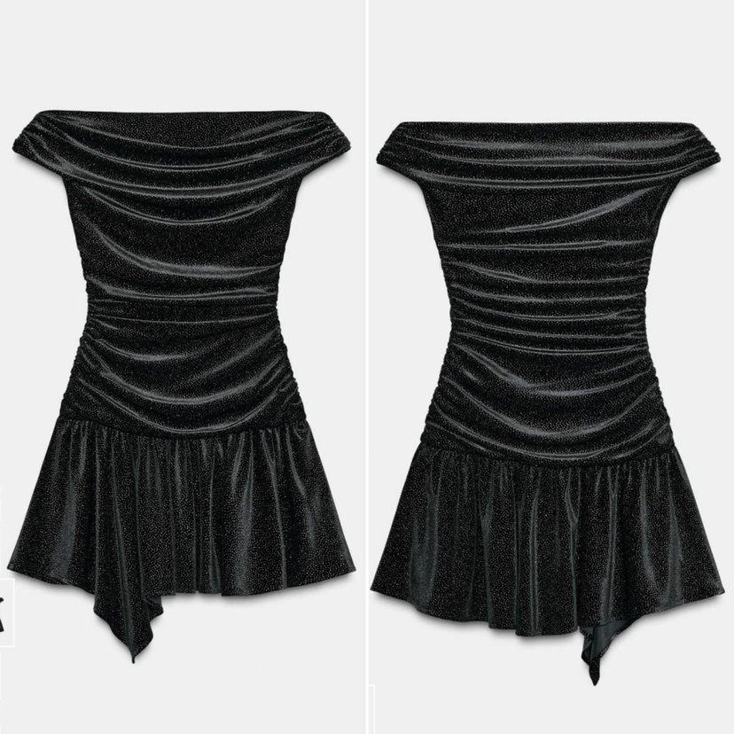 Parıltılı Siyah Drapeli Mini Elbise - Görsel 5