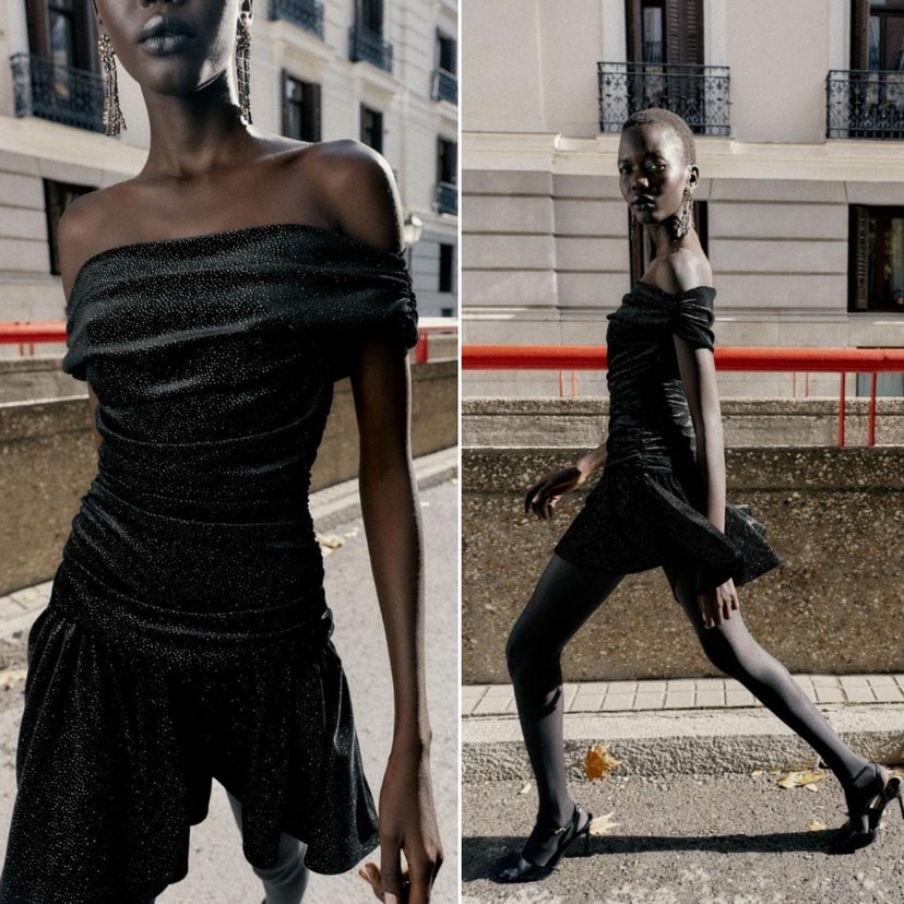 Parıltılı Siyah Drapeli Mini Elbise - Görsel 2