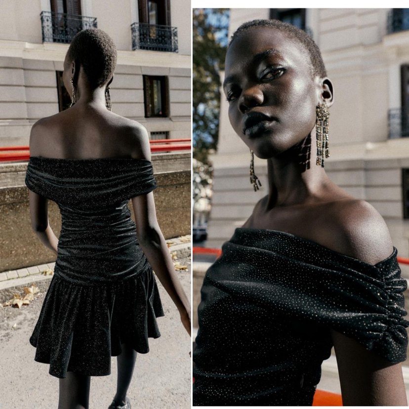 Parıltılı Siyah Drapeli Mini Elbise - Görsel 3