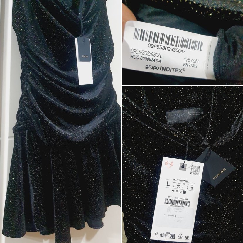 Parıltılı Siyah Drapeli Mini Elbise - Görsel 4