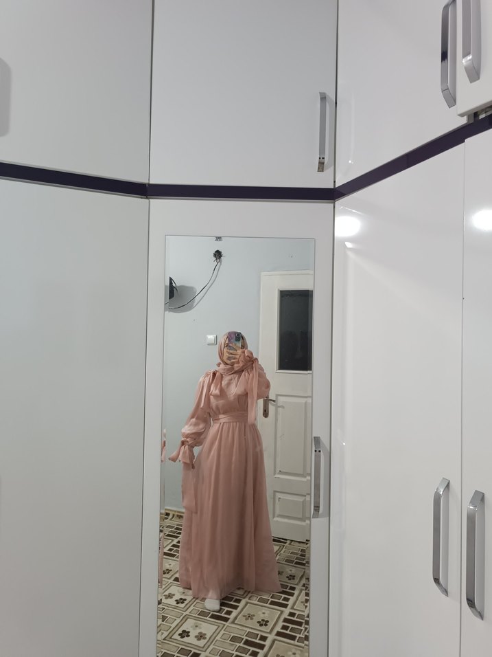 Şeffaf Pudra Rengi Uzun Elbise - Görsel 2