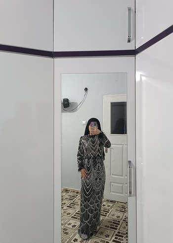 Uzun Kollu Yılan Desenli Şeffaf Uzun Elbise - Görsel 2