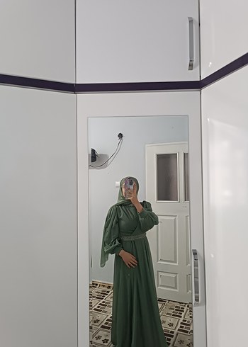 Kadın Haki Uzun Kollu Drapeli Elbise - Görsel 2