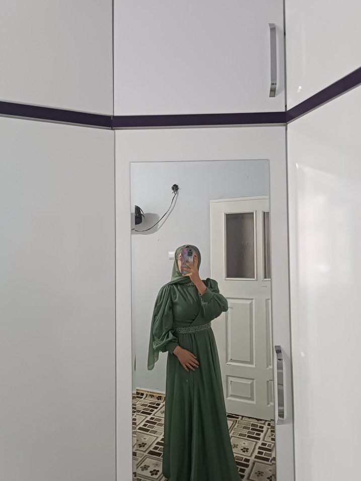 Kadın Haki Uzun Kollu Drapeli Elbise - Görsel 2