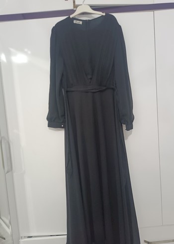 Siyah V Yakalı Uzun Kadın Elbise - Görsel 2