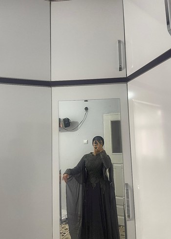 Gri perelinli uzun kollu abiye - Görsel 2