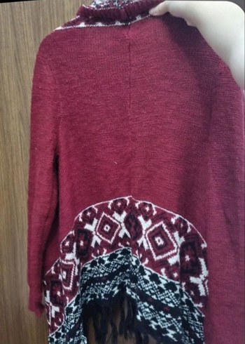 Bordo Nakışlı Bohem Kadın Hırka - Görsel 2