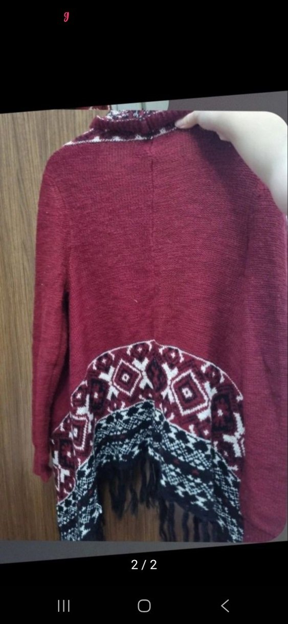 Bordo Nakışlı Bohem Kadın Hırka - Görsel 2