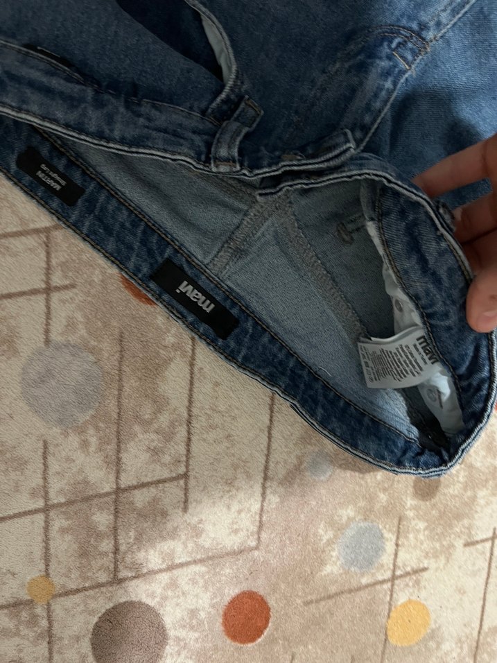 Düğmeli Mavi Loose Fit erkek Kot Pantolon - Görsel 3