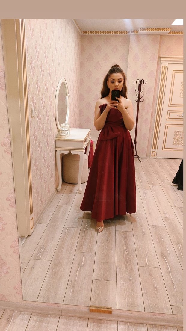 Bordo Uzun Drapeli Abiye Elbise - Görsel 4