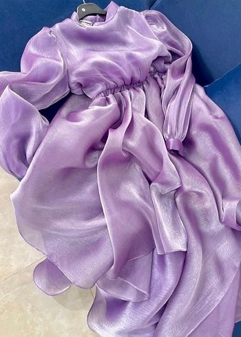 Mor Uzun Kollu Salaş Bohem Stil Elbise - Görsel 4