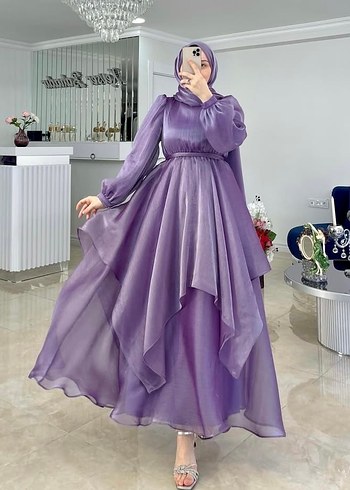 Mor Uzun Kollu Salaş Bohem Stil Elbise - Görsel 2