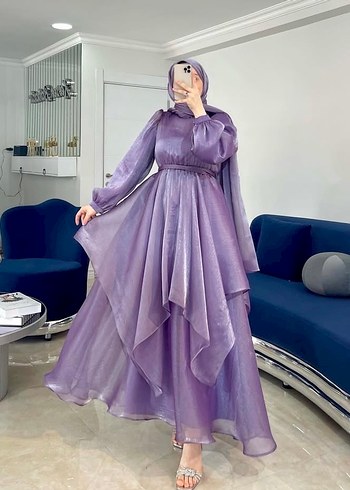 Mor Uzun Kollu Salaş Bohem Stil Elbise - Görsel 3