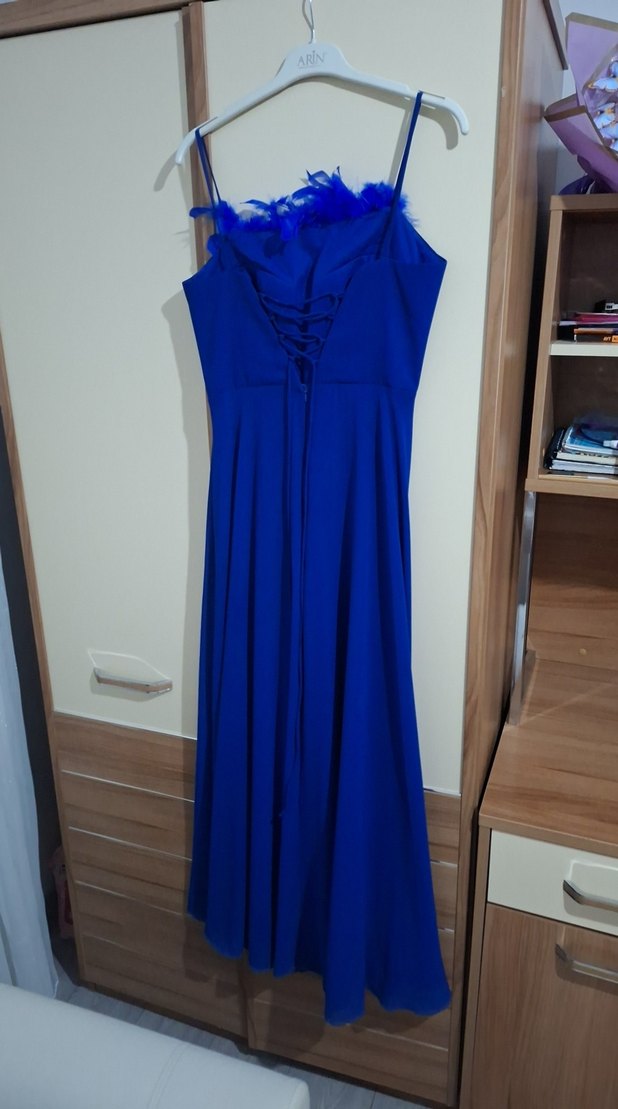 Uzun Lacivert Straplez Abiye Elbise - Görsel 5