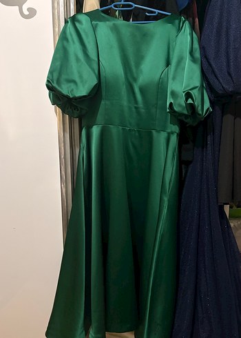 Yeşi midi Drapeli Kadın Elbise saten - Görsel 2