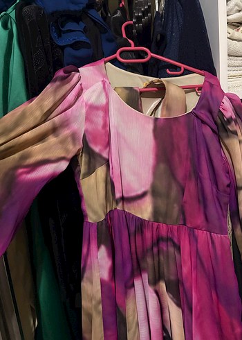 Pembe Batik Desenli midi Salaş Elbise - Görsel 2