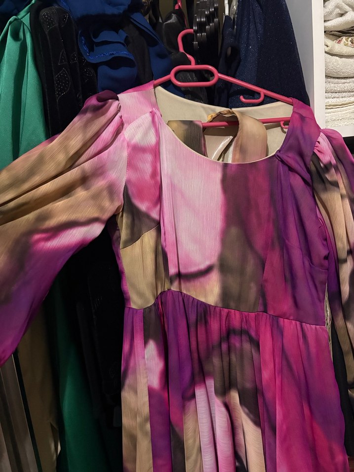 Pembe Batik Desenli midi Salaş Elbise - Görsel 2