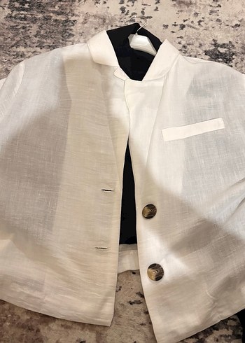 Düğmeli Siyah Mini Kadın Blazer gömlek - Görsel 2