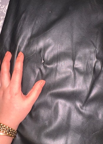 Kadın Siyah Deri midi etek - Görsel 2