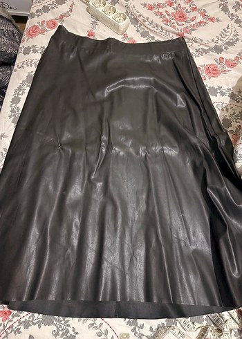 Kadın Siyah Deri midi etek - Görsel 3