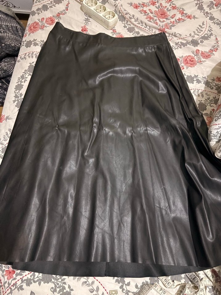Kadın Siyah Deri midi etek - Görsel 3