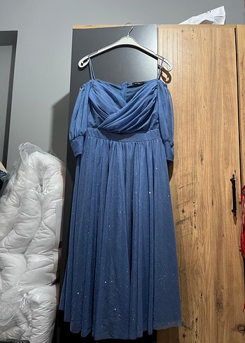 Askılı, Drapeli Uzun Lacivert Abiye Elbise - Görsel 2