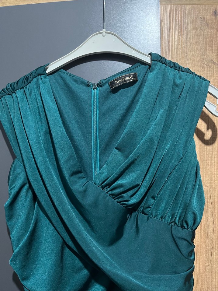 Uzun Kollu Drapeli Turkuaz Kadın Elbise - Görsel 2