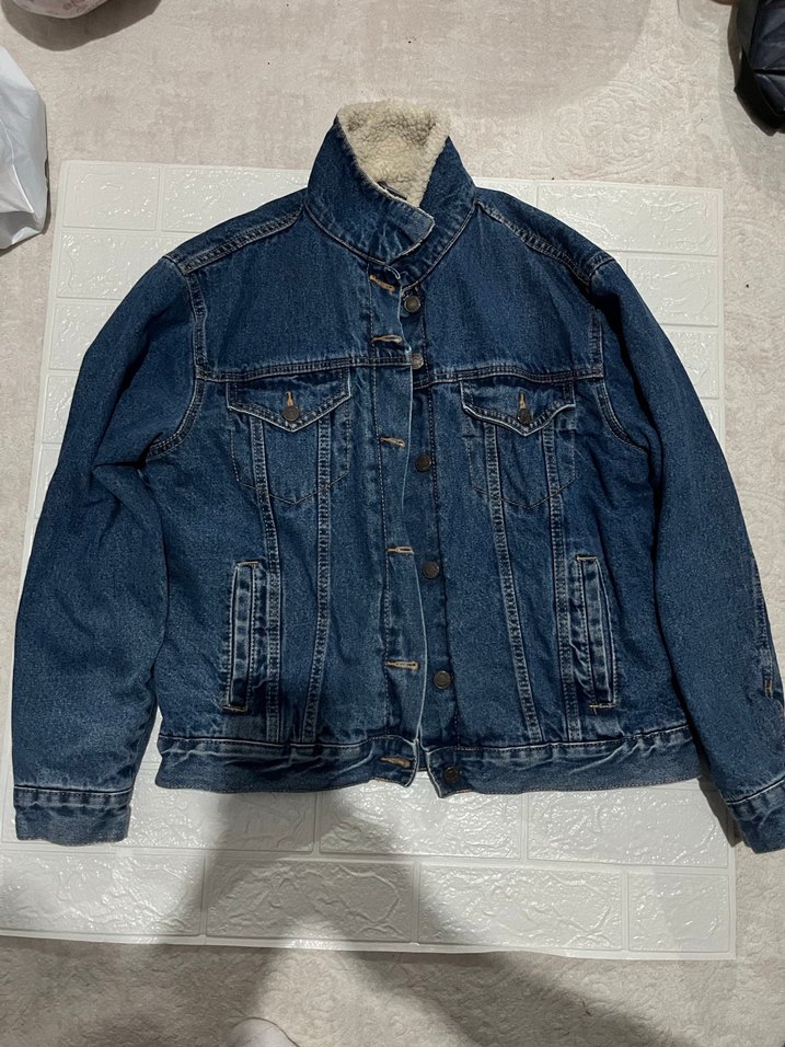 Düğmeli Koyu Mavi Kadın kot  Ceket - Görsel 2