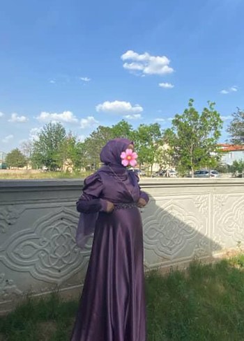 Mor V Yakalı Uzun Abiye Elbise - Görsel 5