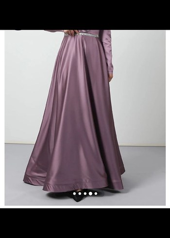 Mor V Yakalı Uzun Abiye Elbise - Görsel 2