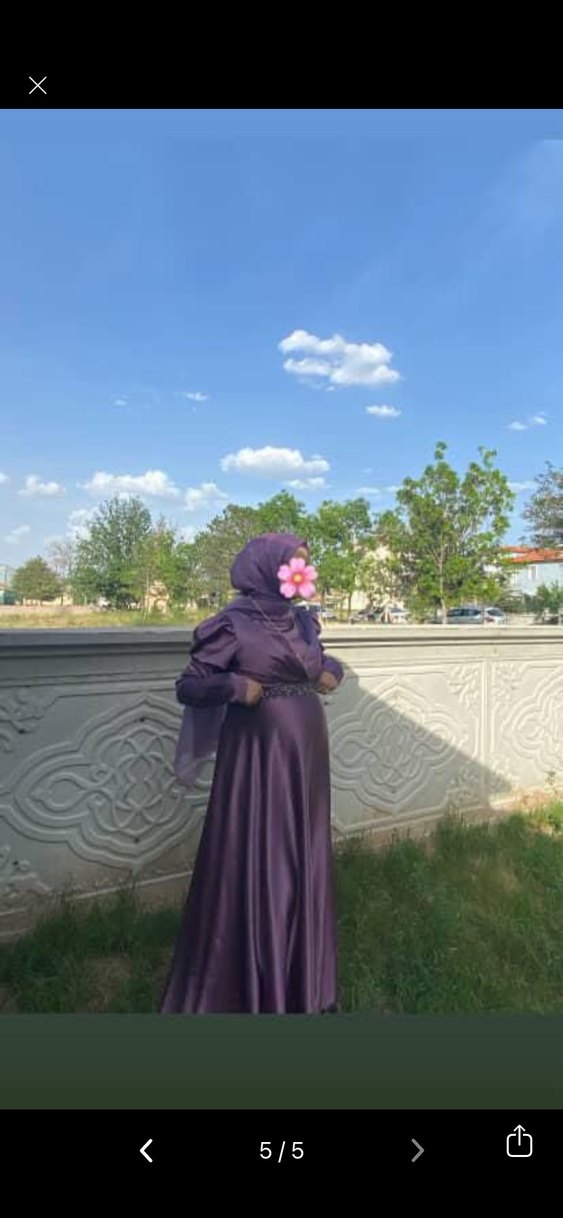 Mor V Yakalı Uzun Abiye Elbise - Görsel 5