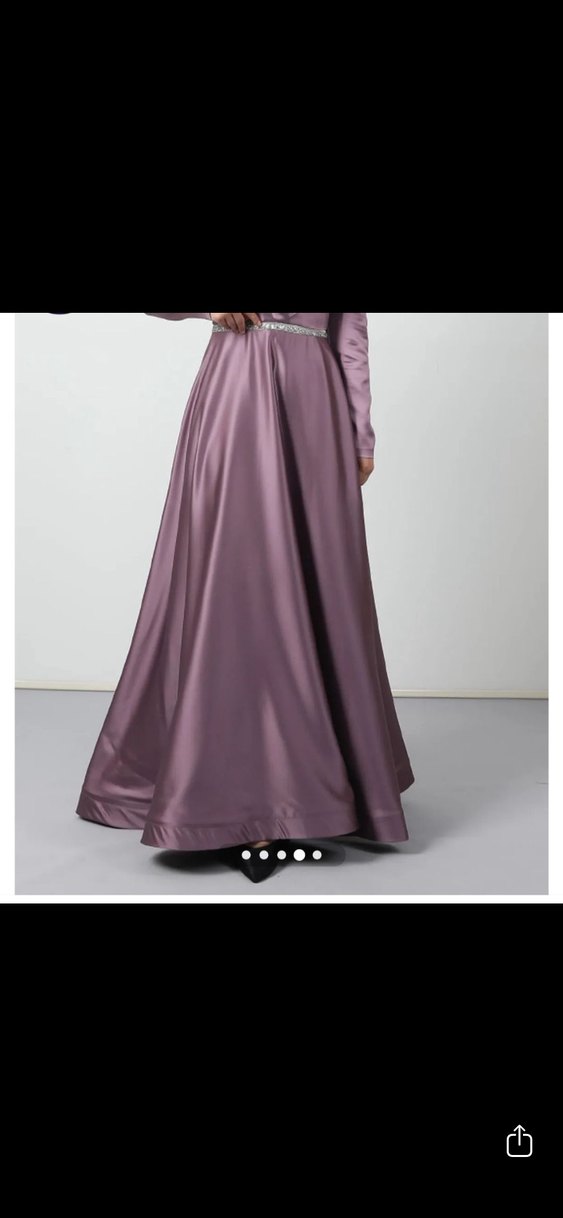 Mor V Yakalı Uzun Abiye Elbise - Görsel 2