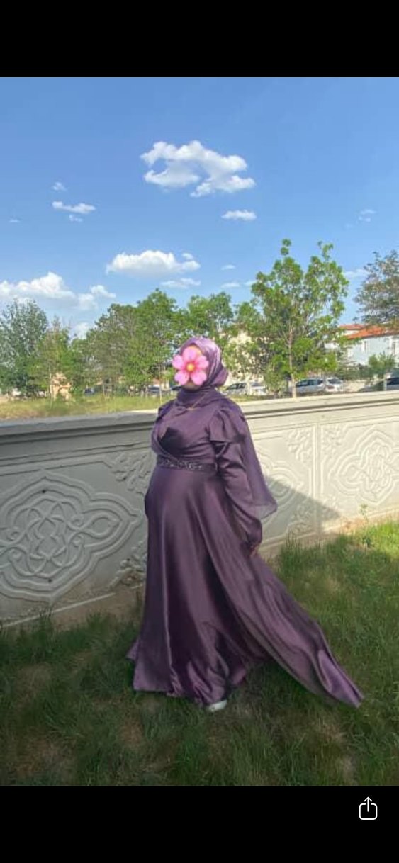 Mor V Yakalı Uzun Abiye Elbise - Görsel 4