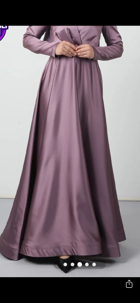 Mor V Yakalı Uzun Abiye Elbise - Görsel 3