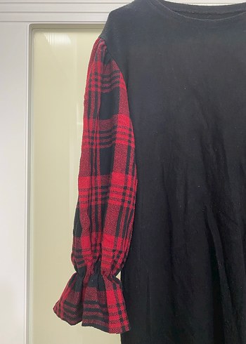 Kareli Kol Detaylı Siyah Uzun Elbise - Görsel 2