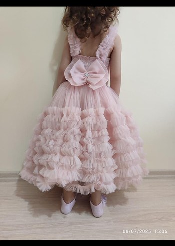 Pembe Fırfırlı Kız Çocuk Abiye Elbise - Görsel 2
