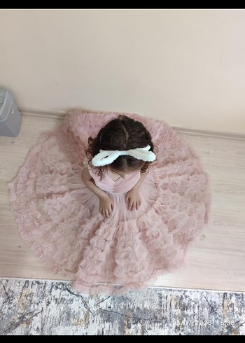 Pembe Fırfırlı Kız Çocuk Abiye Elbise - Görsel 3