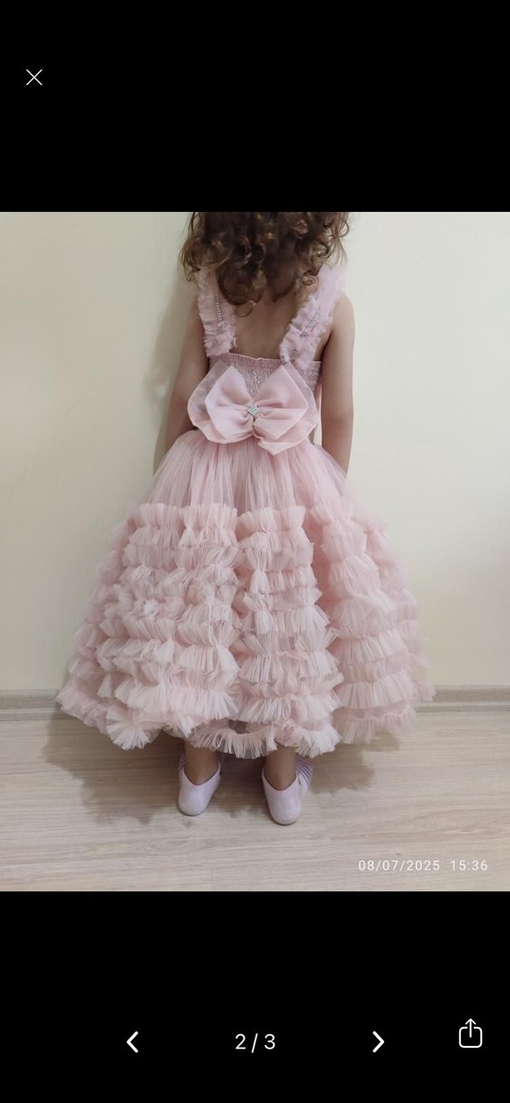 Pembe Fırfırlı Kız Çocuk Abiye Elbise - Görsel 2