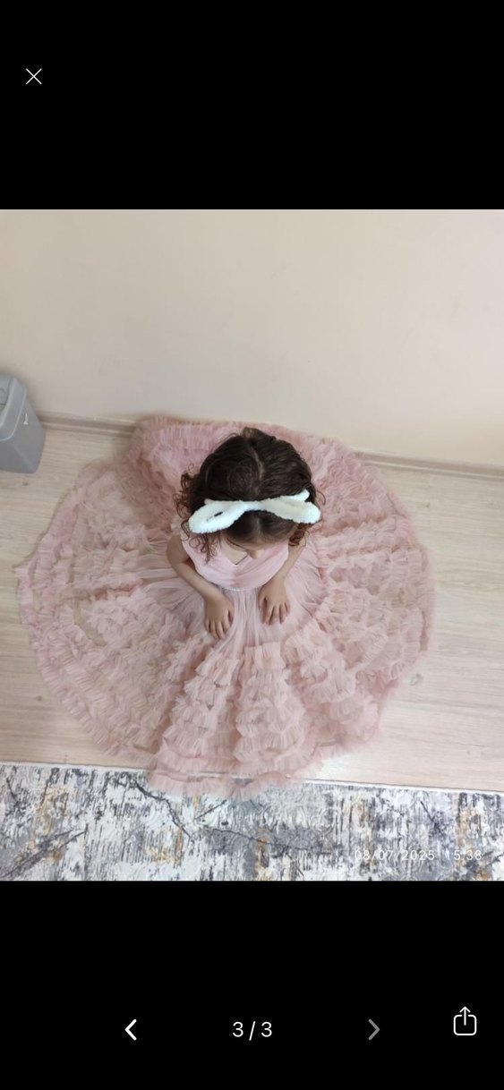 Pembe Fırfırlı Kız Çocuk Abiye Elbise - Görsel 3