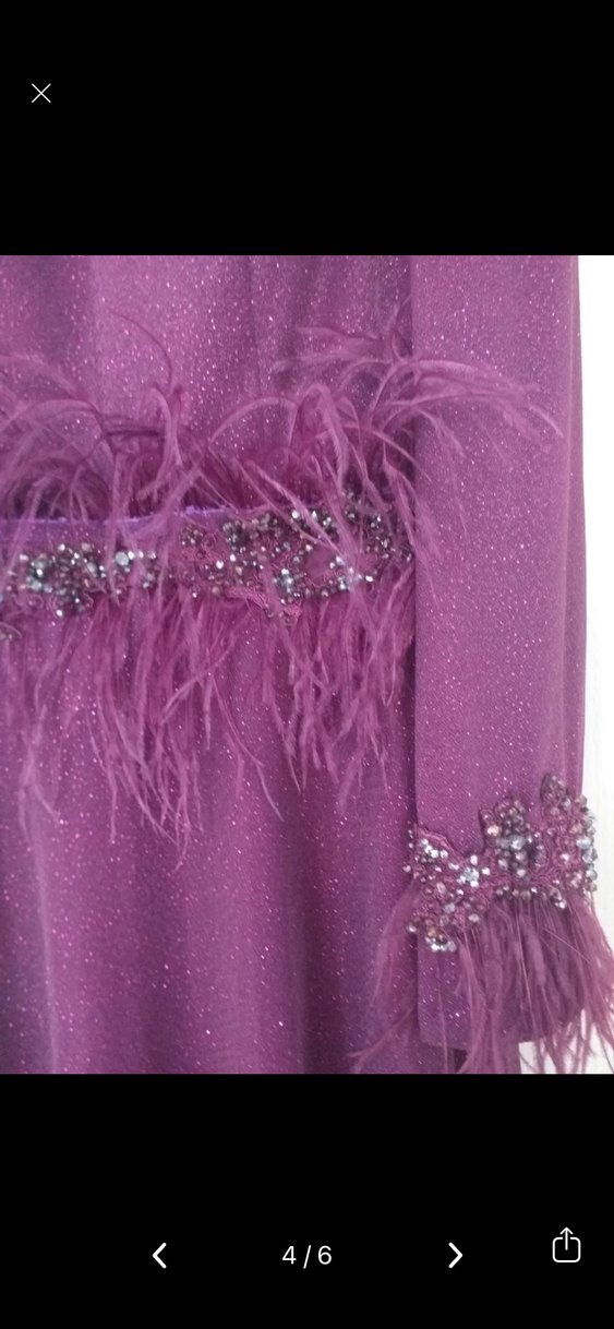 Mor Uzun Kollu Tüy Detaylı Abiye Elbise - Görsel 3