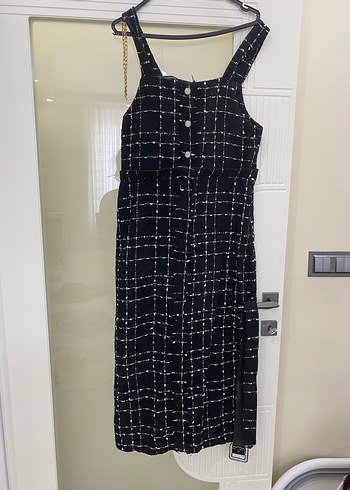 Düğmeli Siyah Kareli Kadın Tulum - Görsel 2