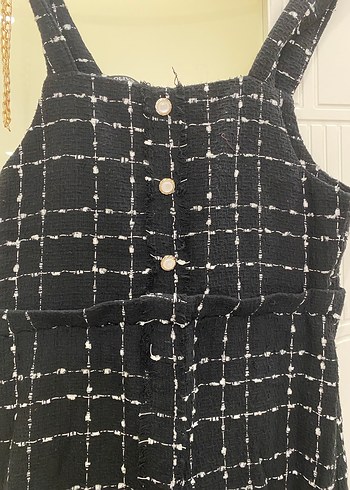 Düğmeli Siyah Kareli Kadın Tulum - Görsel 3