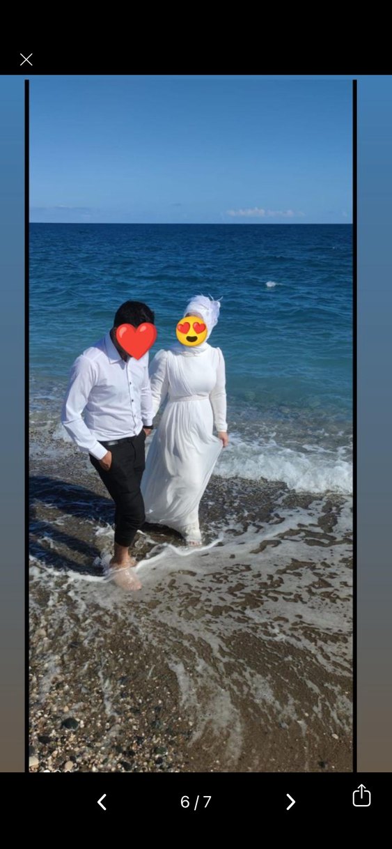 Beyaz Uzun Kollu Yüksek Yakalı Abiye Elbise - Görsel 4