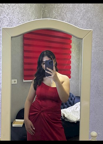 Kırmızı Straplez Uzun Abiye Elbise - Görsel 2