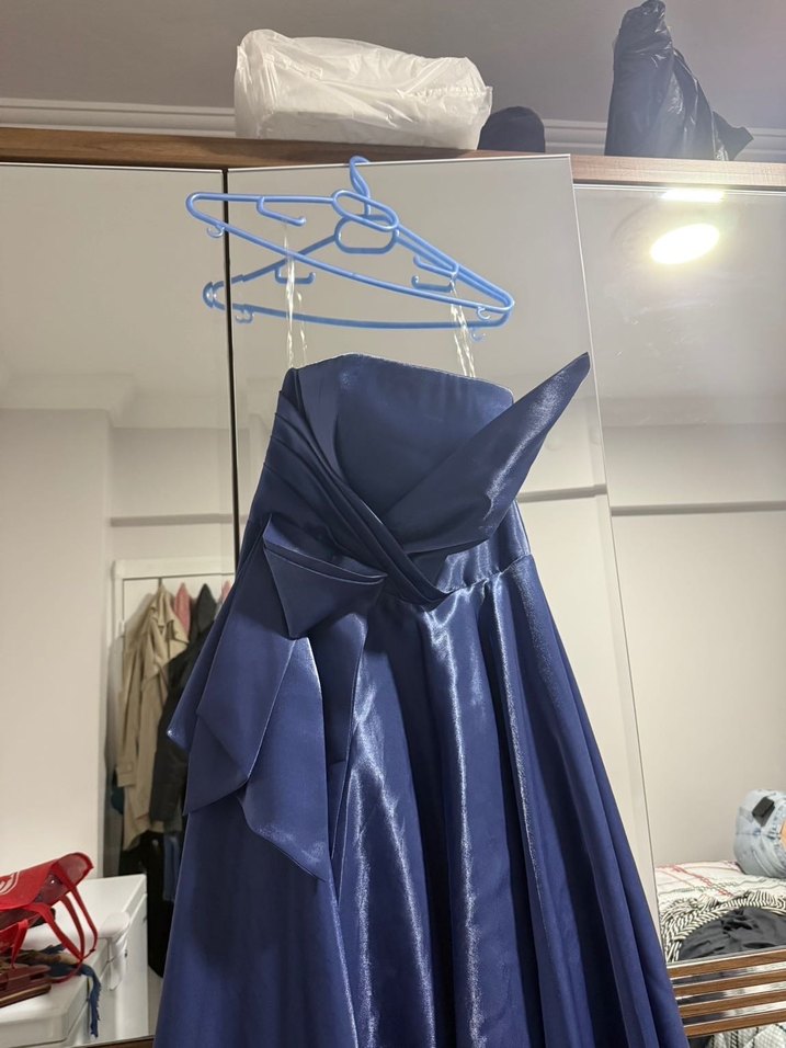 Mavi Drapeli Uzun Abiye Elbise - Görsel 3